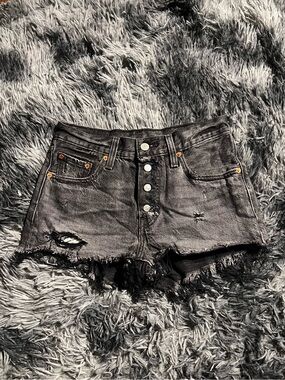 Levi's Black Distressed Button-Fly Denim Shorts